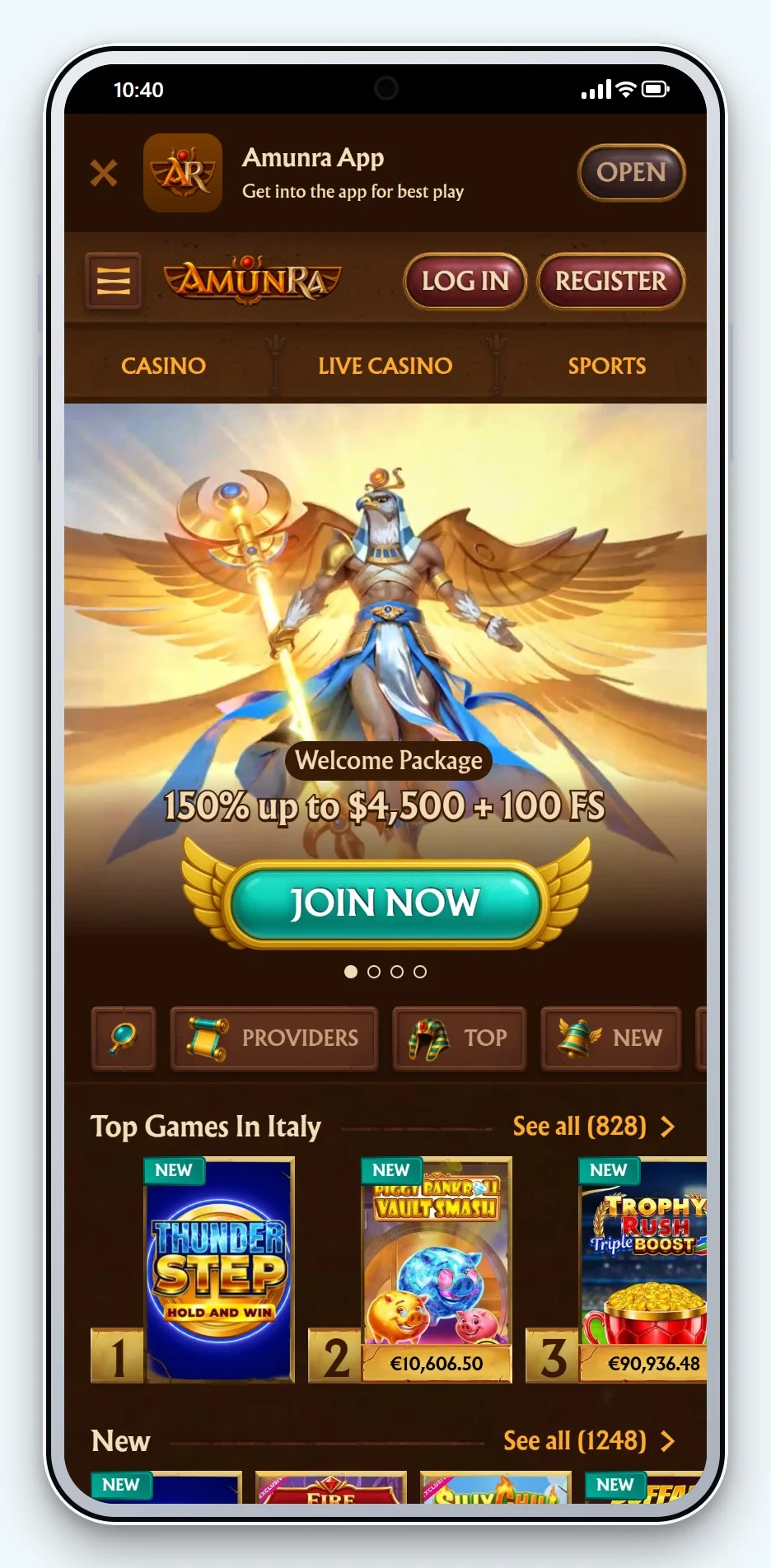 online casino bank transfer: AmunRa mobile lobby