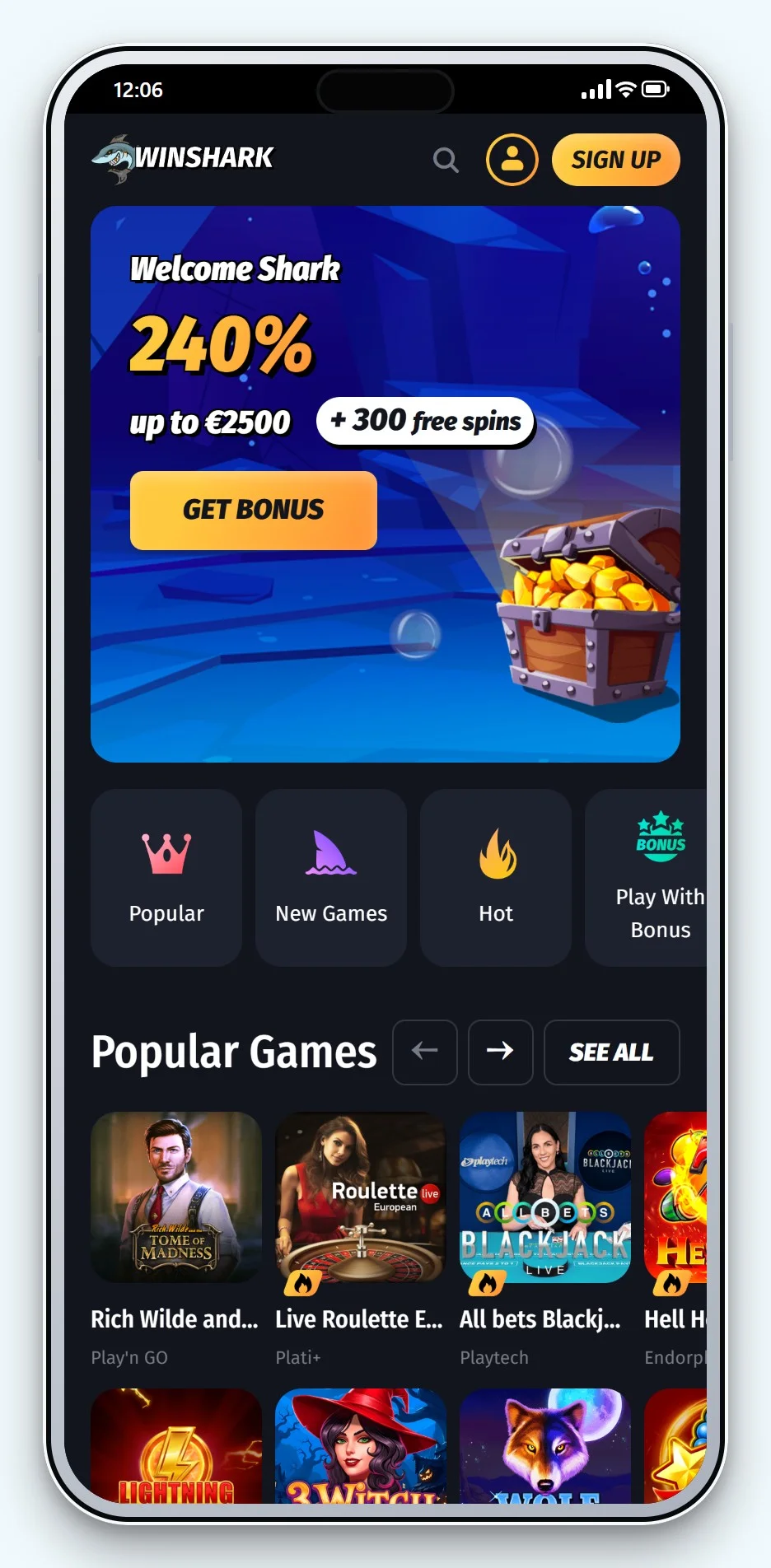 online bankovní převod: WinShark na mobilu, lobby