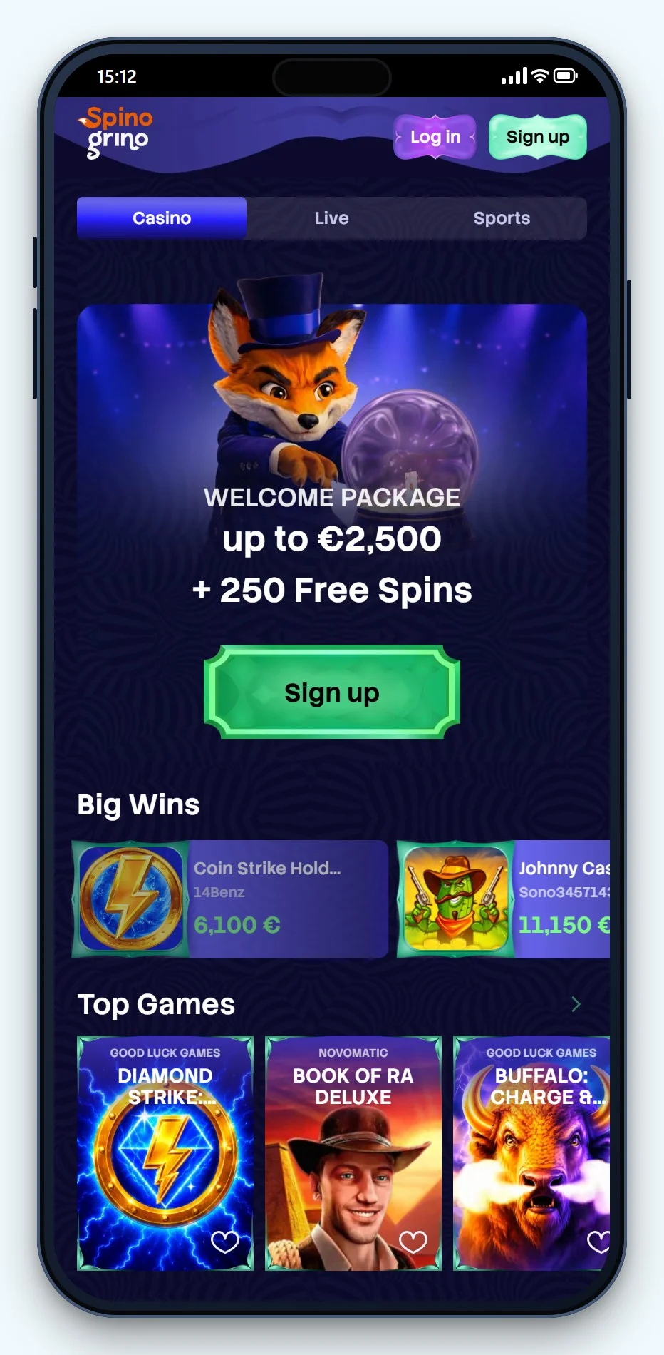 casino met bankoverschrijving: Spinogrino op mobiel