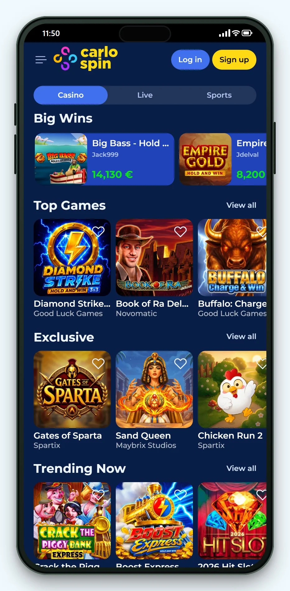 transfer bancar casino: CarloSpin pe mobil, lobby