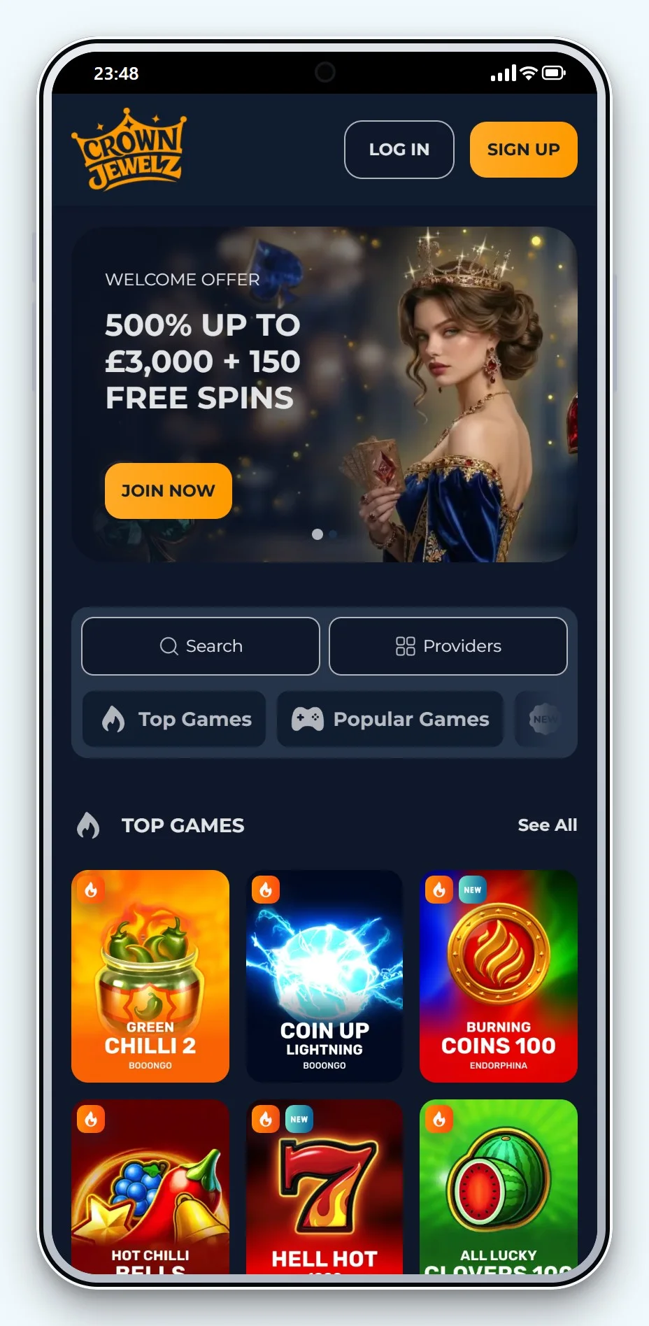instant bank transfer casino: CrownJewelz mobile lobby