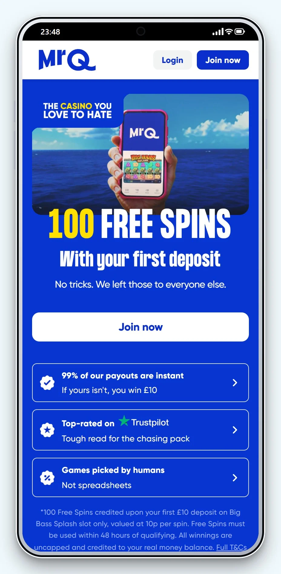 bank transfer casino sites: MrQ mobile lobby