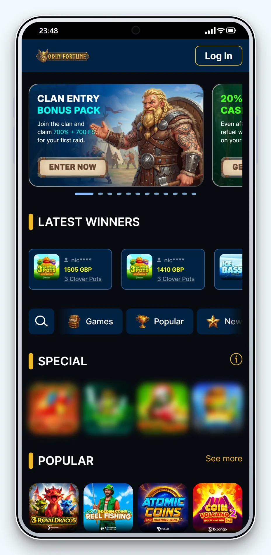 bank transfer casino: OdinFortune mobile lobby